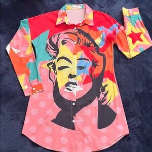 32# BAMBOO Multicolor Graphic Shirt Dress/Tunic